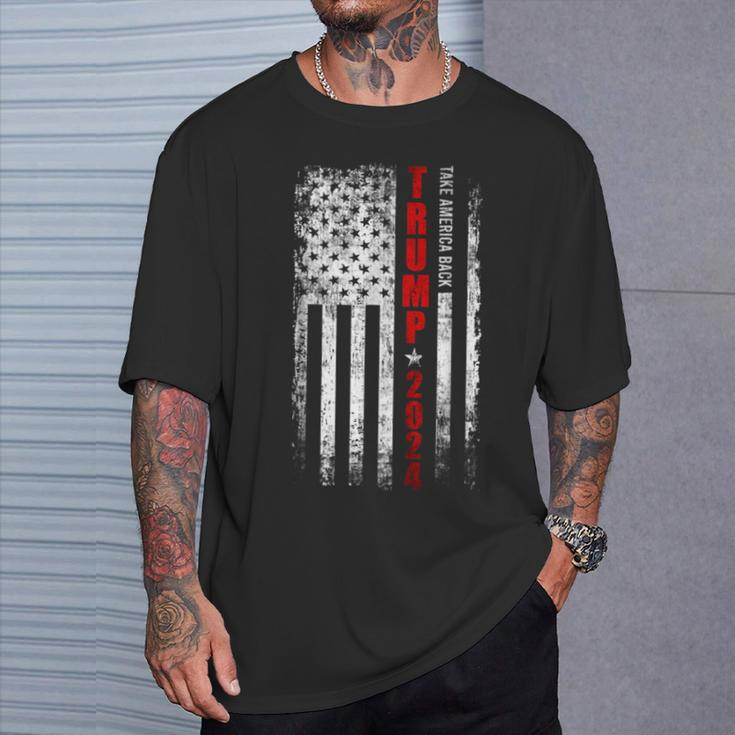 Vintage Trump 2024 Take America Back American Flag Patriotic T-Shirt Gifts for Him