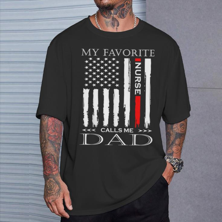 Vintage Usa Flag Fathers Day Dad From Daughter Nurse T-Shirt Gifts for Him