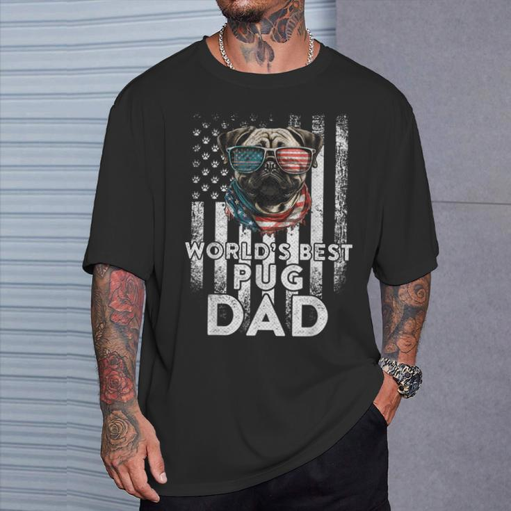 Vintage Usa Flag World's Best Pug Dog Dad Fathers Day T-Shirt Gifts for Him