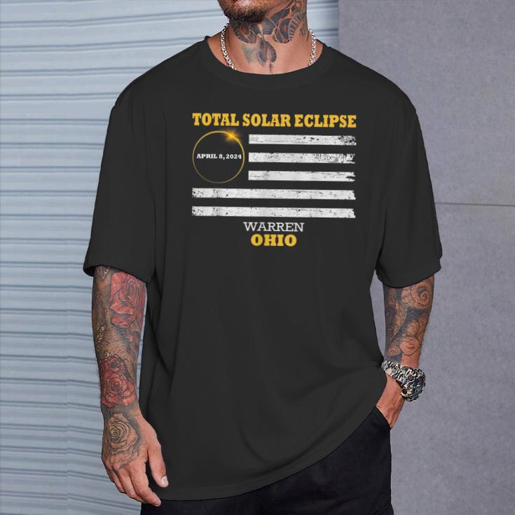 Warren Ohio Solar Eclipse 2024 Us Flag T-Shirt Gifts for Him