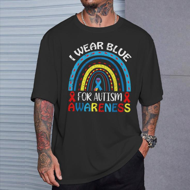 I Wear Blue For Autism Awareness Ribbon Autistic Warrior T-Shirt Gifts for Him