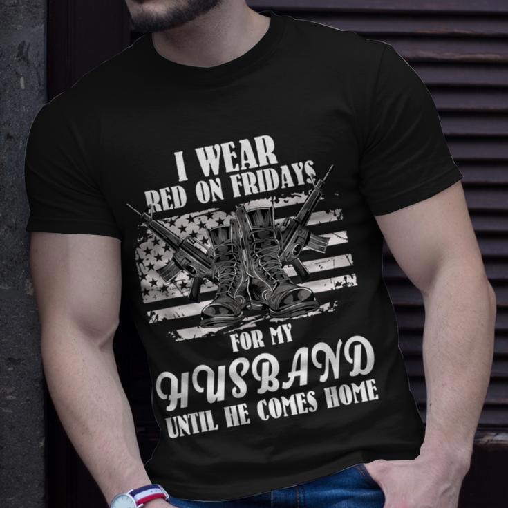 I Wear Red On Fridays For My Husband Us Military T-Shirt Gifts for Him