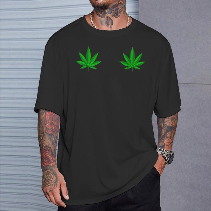 Weed Green Boobs Cannabis Stoner 420 Marijuana Woman T-Shirt Gifts for Him