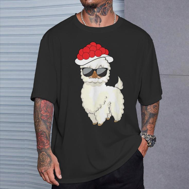 Weihnachtslama Unisex T-Shirt mit Sonnenbrille & Weihnachtsmütze Geschenke für Ihn