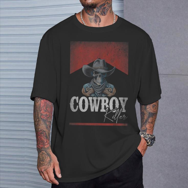 Western Cowboy Killer Cowboy Skeleton Hat And Scarf T-Shirt Gifts for Him
