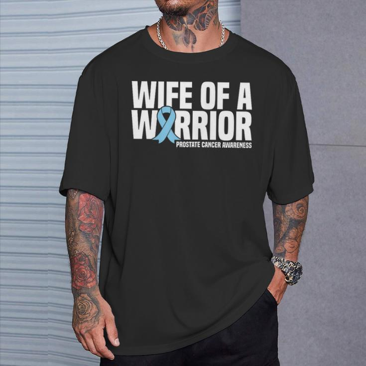 Wife Of A Warrior Blue Ribbon Prostate Cancer Awareness T-Shirt Gifts for Him
