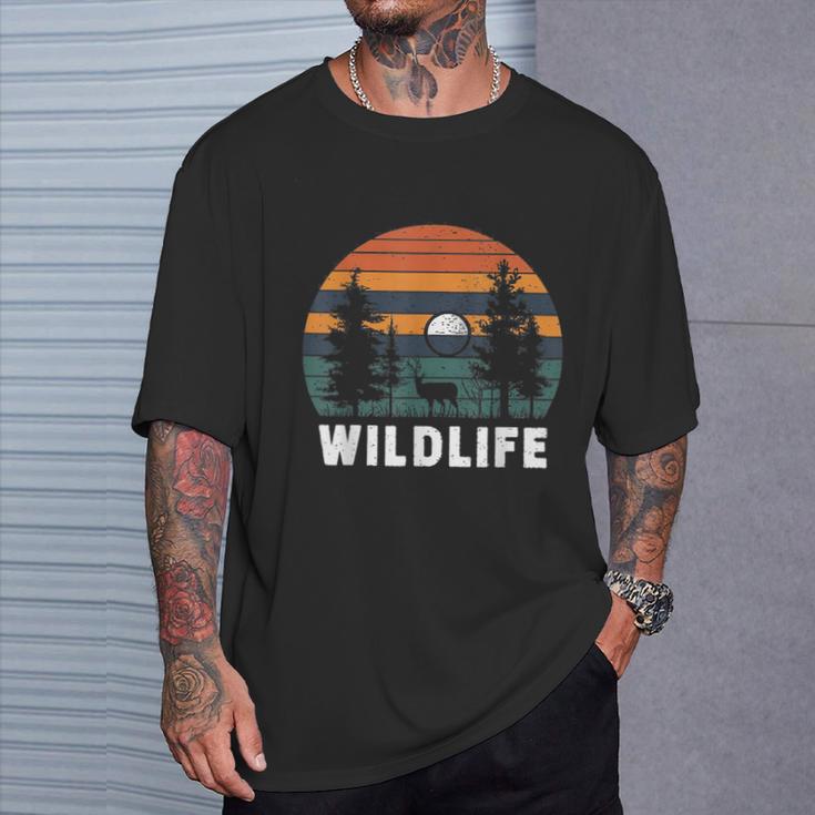 Wildlife Nature Forest Trees Outdoors Vintage Retro Sunset T-Shirt Gifts for Him