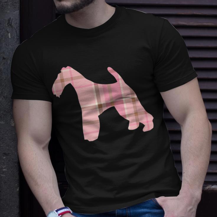 Wire Fox Terrier Pink Plaid Dog Silhouette V2 T-Shirt Gifts for Him