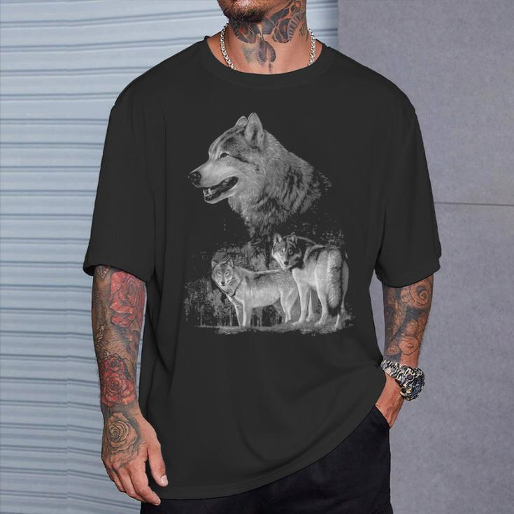 Wolf Wildlife Wolf Mountain Three Wolf T-Shirt Gifts for Him