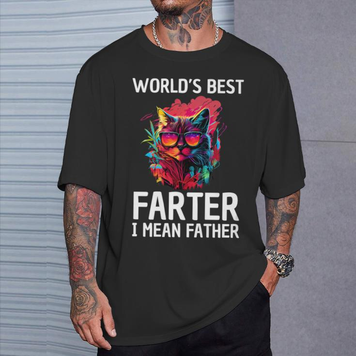 Worlds Best Farter I Mean Father Best Cat Dad Father's Day T-Shirt Gifts for Him