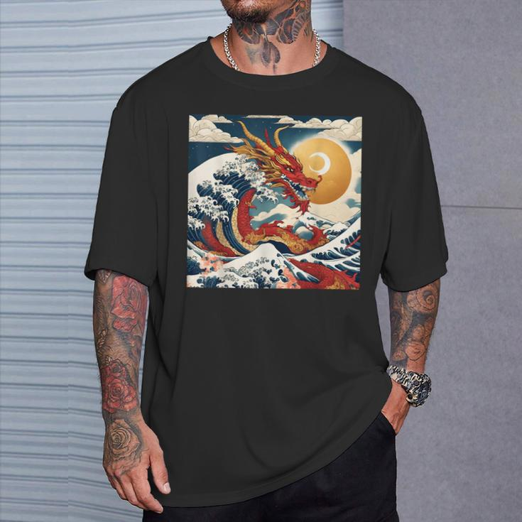 The Year Of The Dragon 2024 Great Wave Chinese New Year T-Shirt Gifts for Him