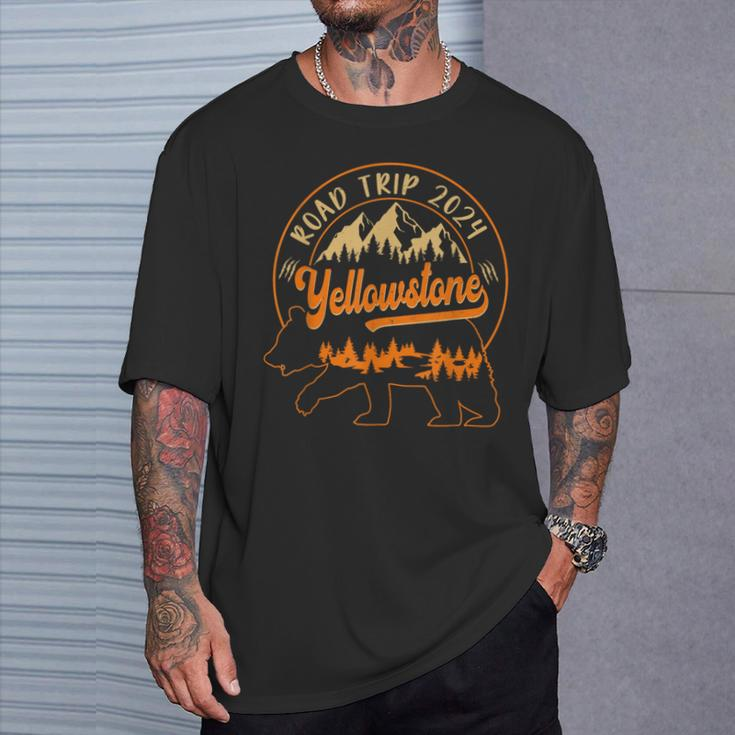 Yellowstone National Park Bear Family Road Trip 2024 T-Shirt Gifts for Him