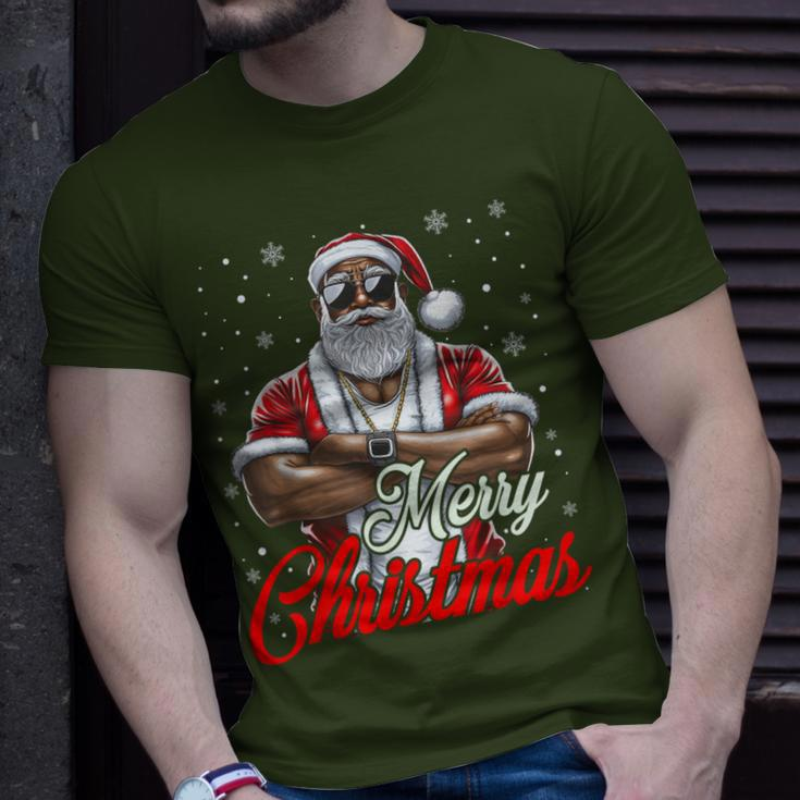 African American Santa Christmas Pajama Cool Black T-Shirt Gifts for Him