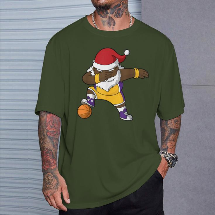 Basketball Black Dabbing Santa Claus African American T-Shirt Gifts for Him