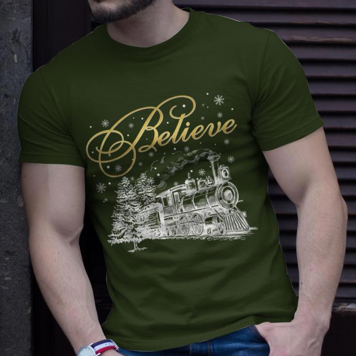 Believe Christmas North Pole Polar Express All Abroad Family T-Shirt Gifts for Him