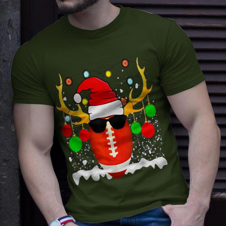 Christmas Football Santa Hat Sports Xmas Team Lovers Holiday T-Shirt Gifts for Him