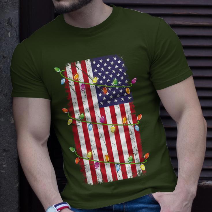 Christmas Lights Usa Flag Patriotic Veteran Christmas T-Shirt Gifts for Him