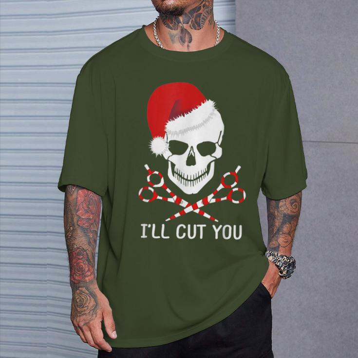 Christmas Skull Hairdresser Hair Stylist Santa Barber T-Shirt Gifts for Him