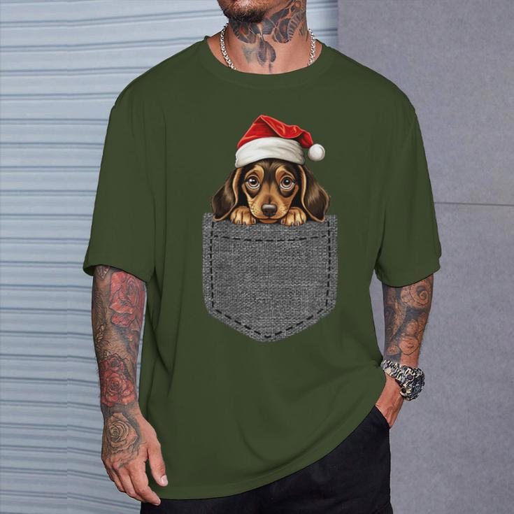 Dachshund Pocket Dog Christmas Black T-Shirt Geschenke für Ihn