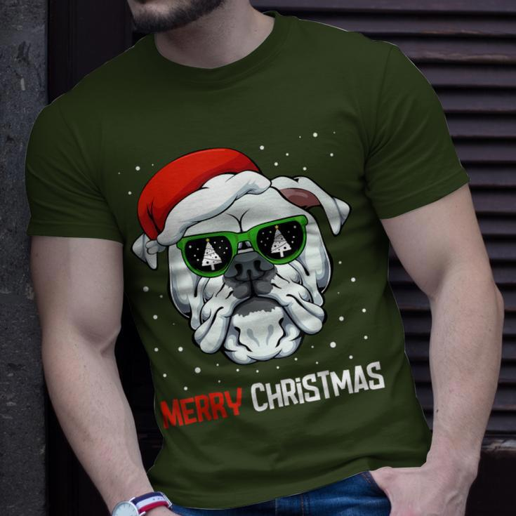 English Bulldog Merry Christmas Pajama Cute Dog Santa Hat T-Shirt Gifts for Him