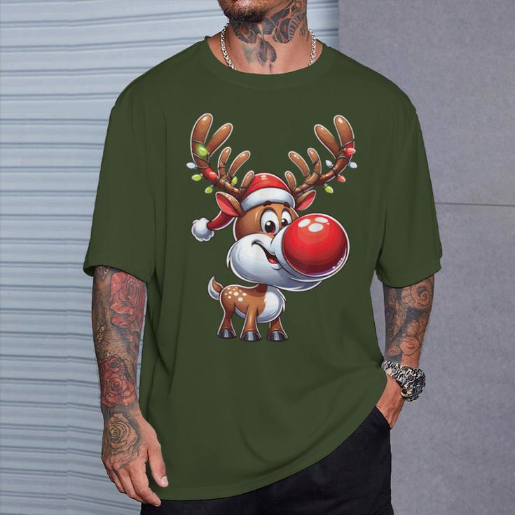Festliches Rentier mit Leuchtender Nase Weihnachts-T-Shirt, Beleuchtetes Motiv Geschenke für Ihn