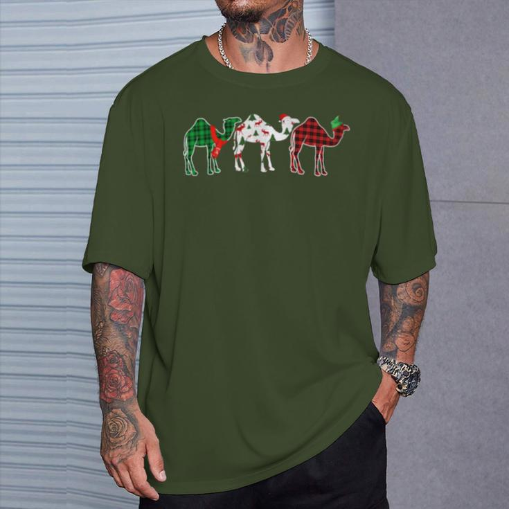 Camel Xmas Tree Lights Red Plaid Christmas T-Shirt Gifts for Him