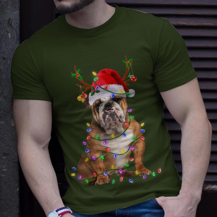 English Bulldog Dog Tree Christmas Lights Xmas Pajama T-Shirt Gifts for Him