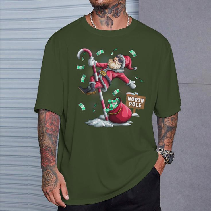 Santa North Pole Ugly Christmas Pole Dancer Santa T-Shirt Gifts for Him