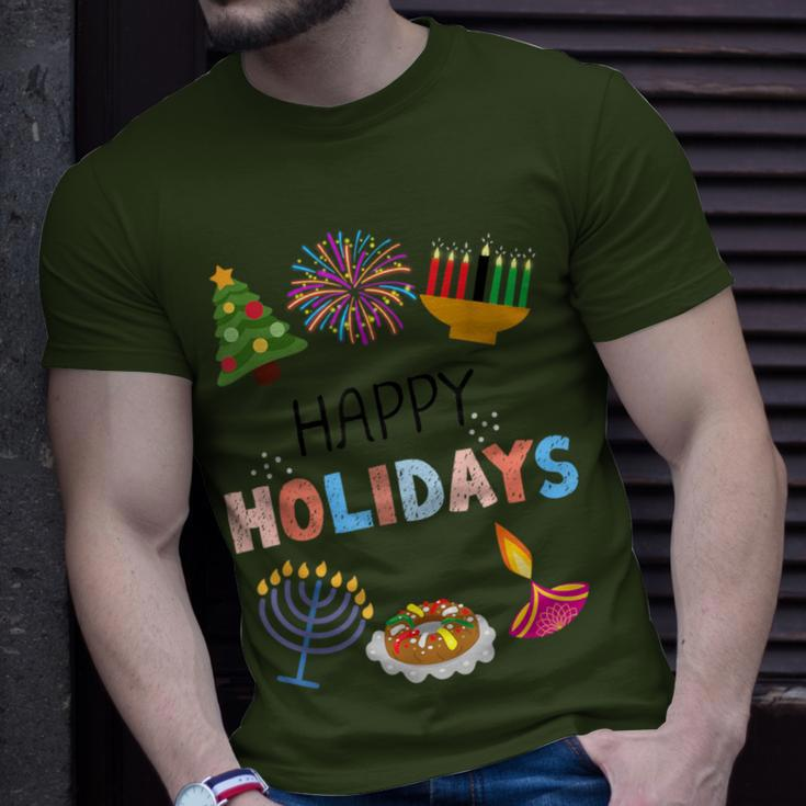 Happy Holidays Diwali Kwanzaa Hanukkah Christmas T-Shirt Gifts for Him