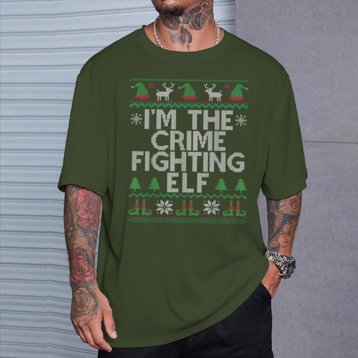 I'm The Crime Fighting Elf Police Officer Ugly Christmas Cop T-Shirt Gifts for Him