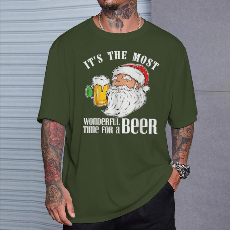 It's The Most Wonderful Time For A Beer Christmas Santa T-Shirt Gifts for Him