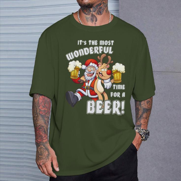 It's The Most Wonderful Time For A Beer Santa Xmas T-Shirt Gifts for Him