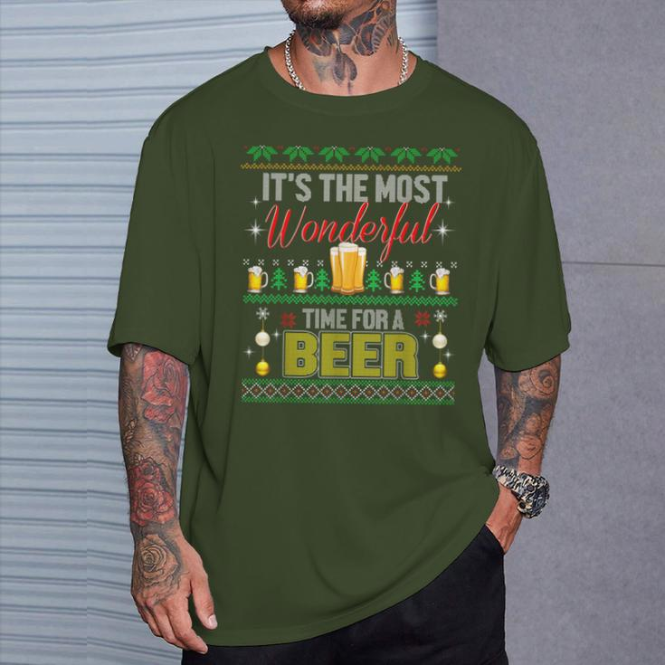 It's The Most Wonderful Time For A Beer Ugly Sweater Xmas T-Shirt Gifts for Him