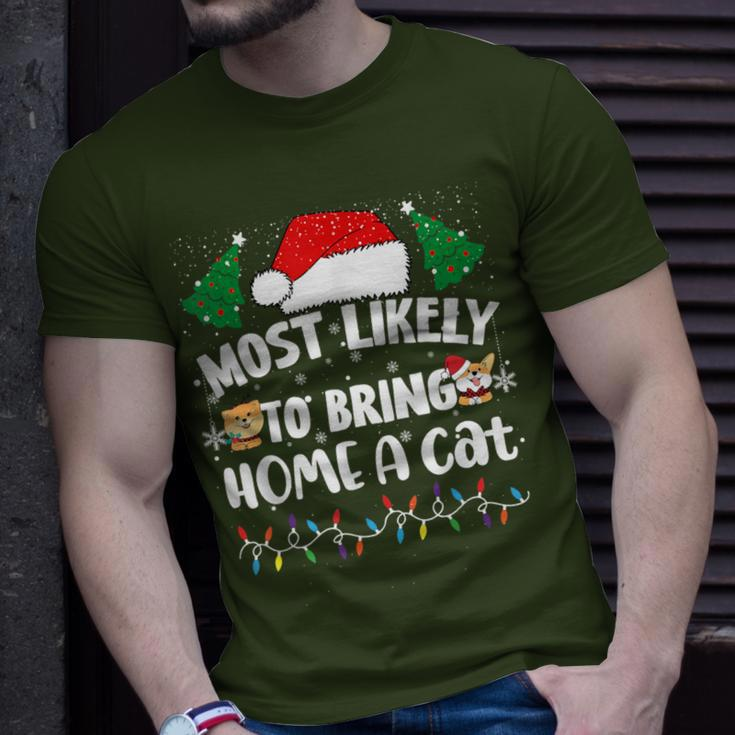 Most Likely To Bring Home A Cat Christmas Family Matching T-Shirt Gifts for Him
