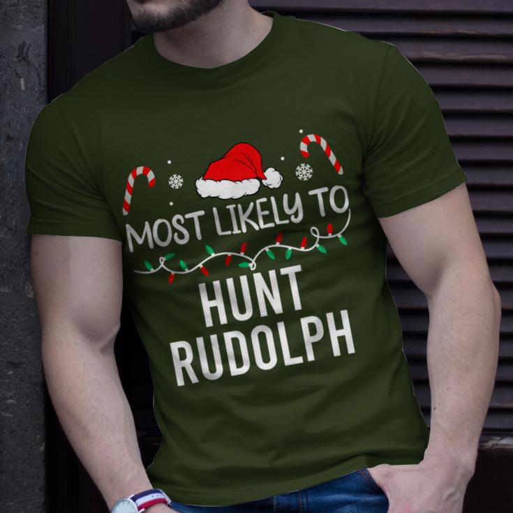 Most Likely To Hunt Rudolph Christmas Matching Pajamas T-Shirt Gifts for Him