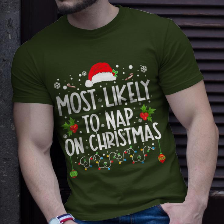 Most Likely To Nap On Christmas Family Christmas Pajamas T-Shirt Gifts for Him