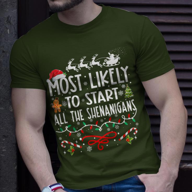 Most Likely To Start All The Shenanigans Family Christmas T-Shirt Gifts for Him