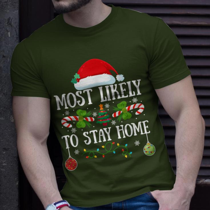 Most Likely To Stay Home Santa Hat Christmas Matching Family T-Shirt Gifts for Him
