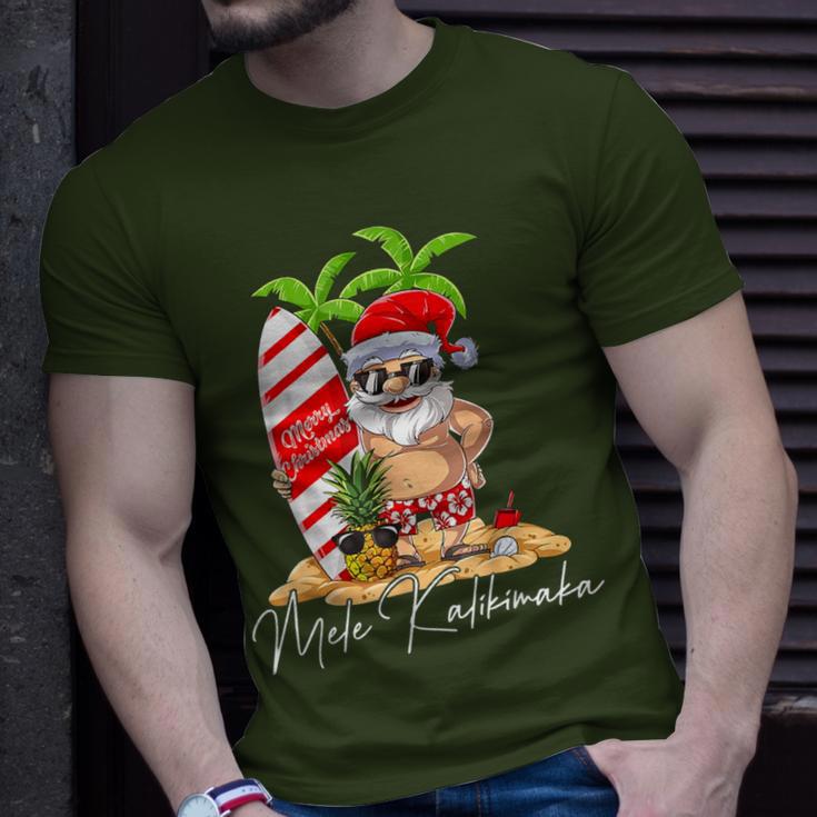 Mele Kalikimaka Hawaii Christmas Surfing Santa Xmas Summer T-Shirt Gifts for Him