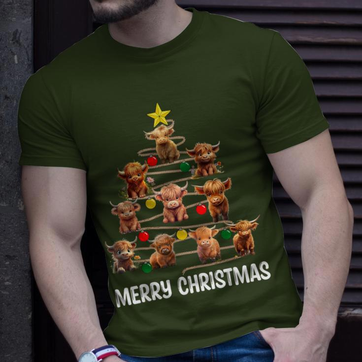 Merry Christmas Highland Cow Western Xmas Tree Pajama T-Shirt Gifts for Him