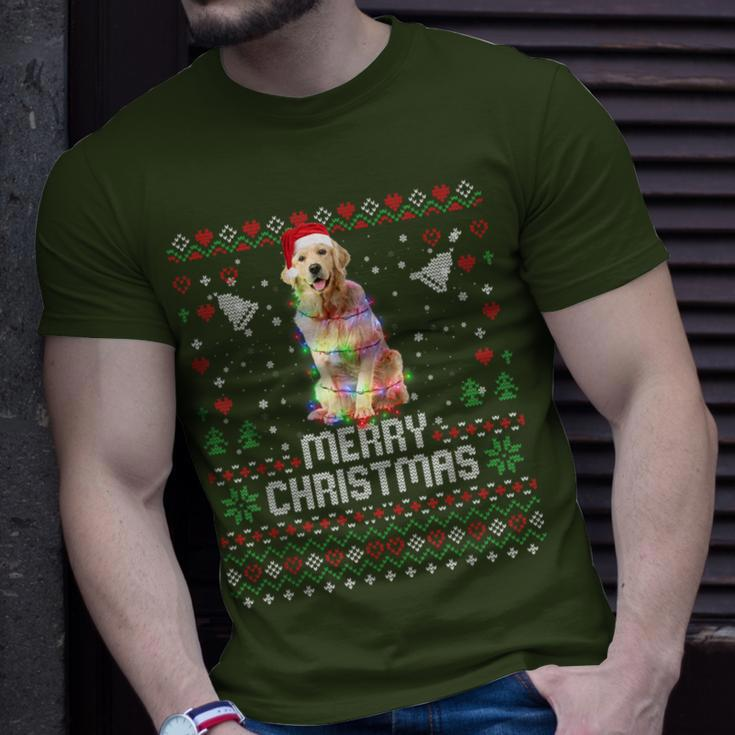 Merry Christmas Lighting Ugly Golden Retriever Christmas T-Shirt Gifts for Him