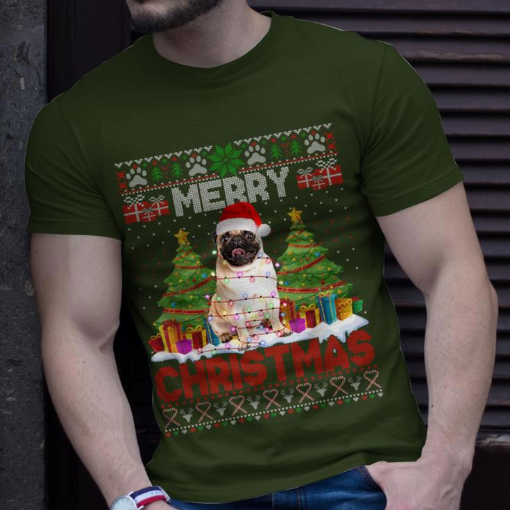 Merry Christmas Santa Light Pug Dog Family Ugly Sweater T-Shirt Gifts for Him