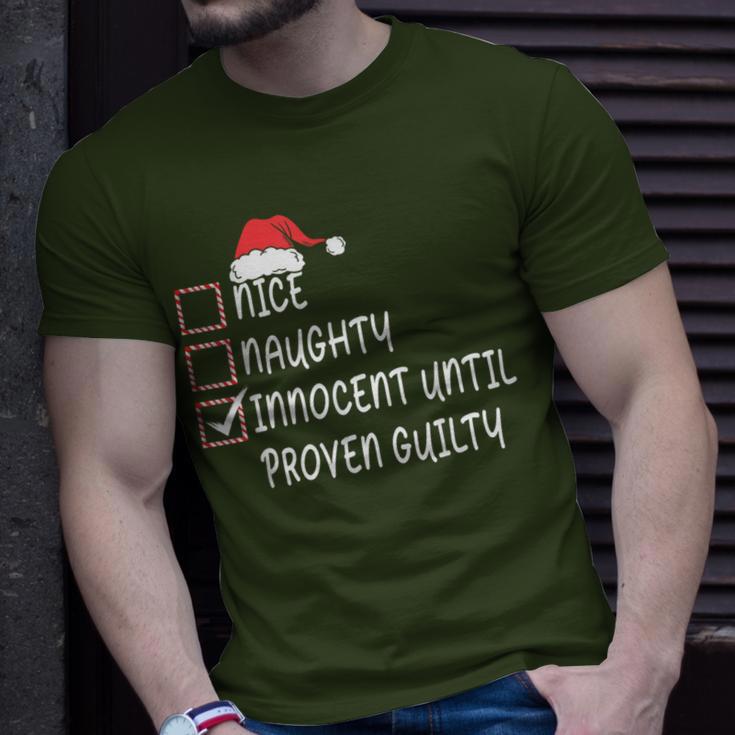 Nice Naughty Innocent Until Proven Guilty Santa Hat Xmas T-Shirt Gifts for Him