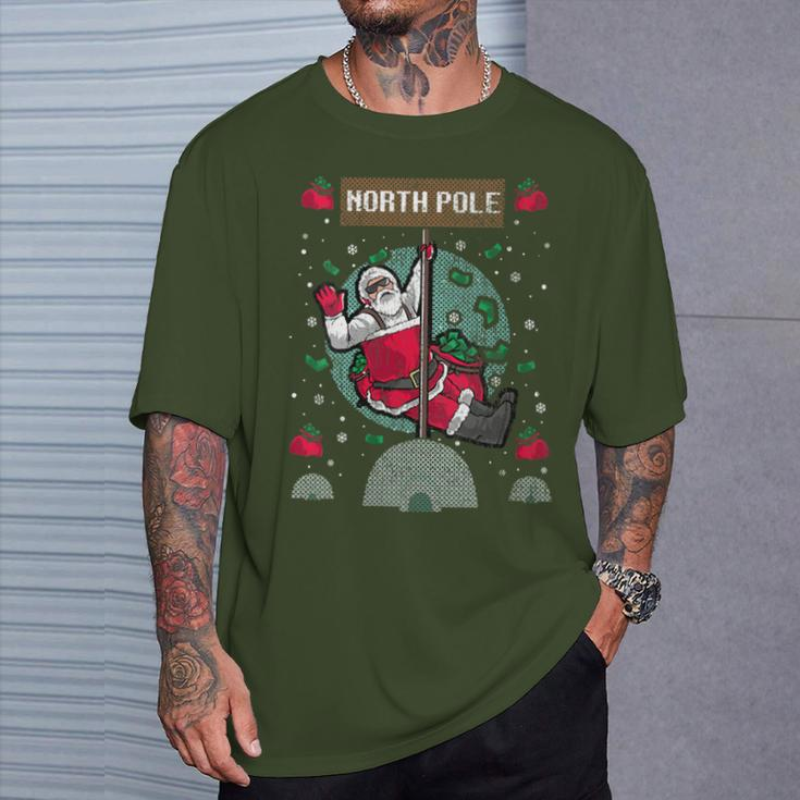 North Pole Dancer Pole Dancing Santa Claus Ugly Christmas T-Shirt Gifts for Him