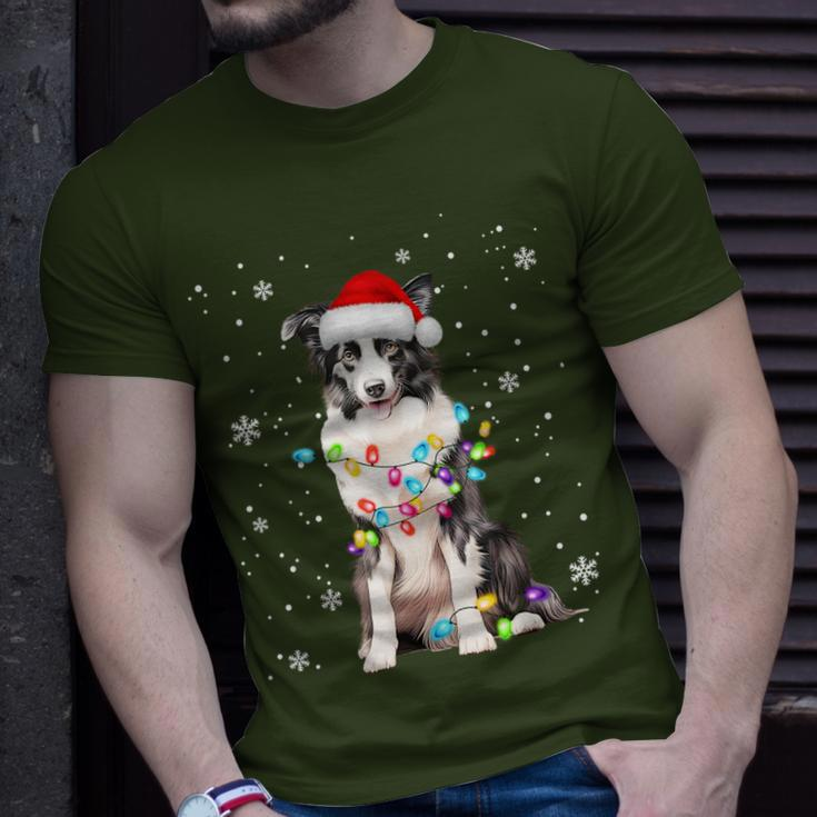 Santa Border Collie Christmas Tree Light Pajama Dog X-Mas T-Shirt Gifts for Him