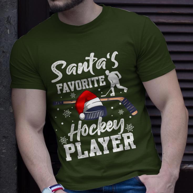 Santa's Favorite Hockey Player Christmas Pajama Hockey Xmas T-Shirt Gifts for Him