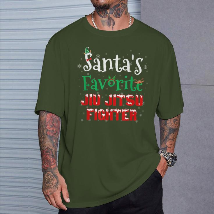 Santa's Favorite Jiu Jitsu Fighter Christmas Costumes Elf T-Shirt Gifts for Him