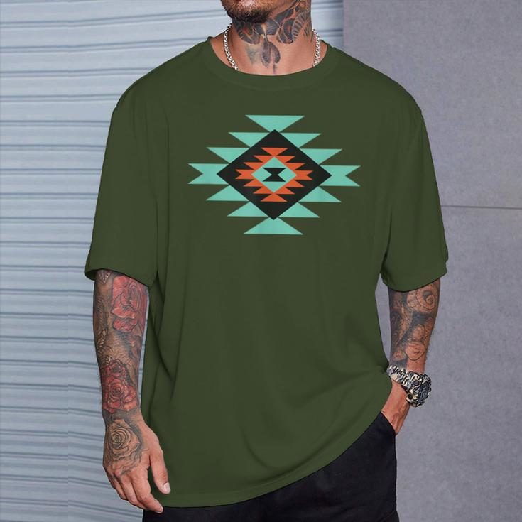 Southwestern Santa Fe Indian Teal Pattern T-Shirt Gifts for Him