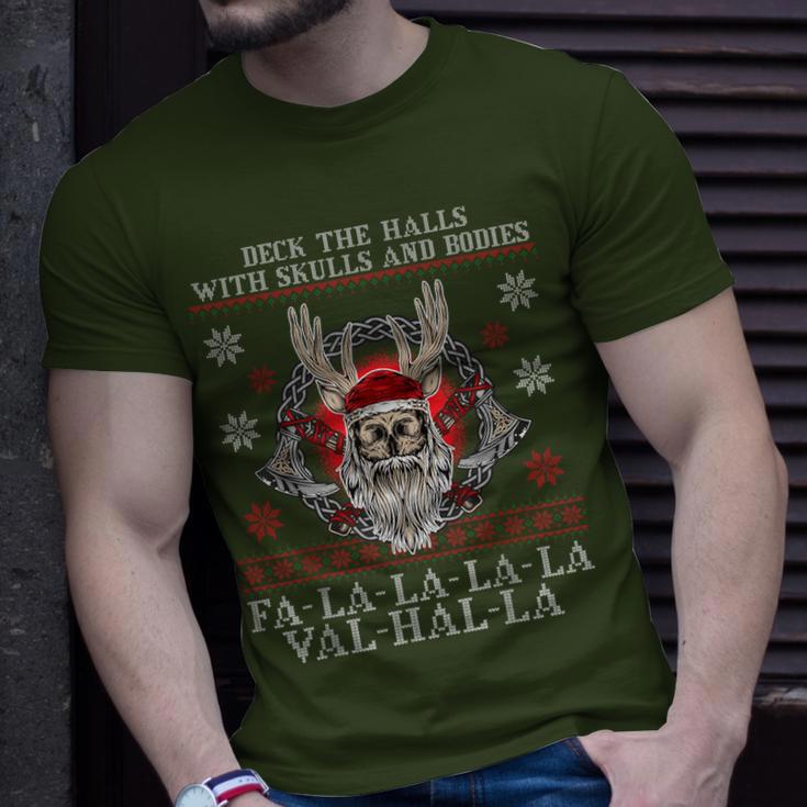 Viking Santa Deck The Halls With Skulls And Bodies T-Shirt Gifts for Him