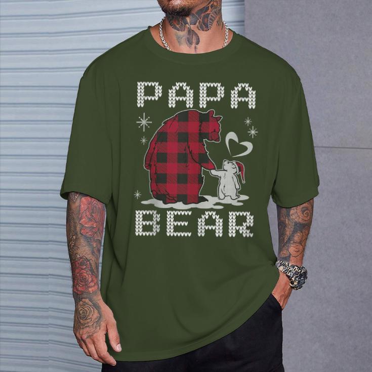 Xmas Papa Bear Pyjama Rot Büffel Plaid Eisbär Weihnachten T-Shirt Geschenke für Ihn